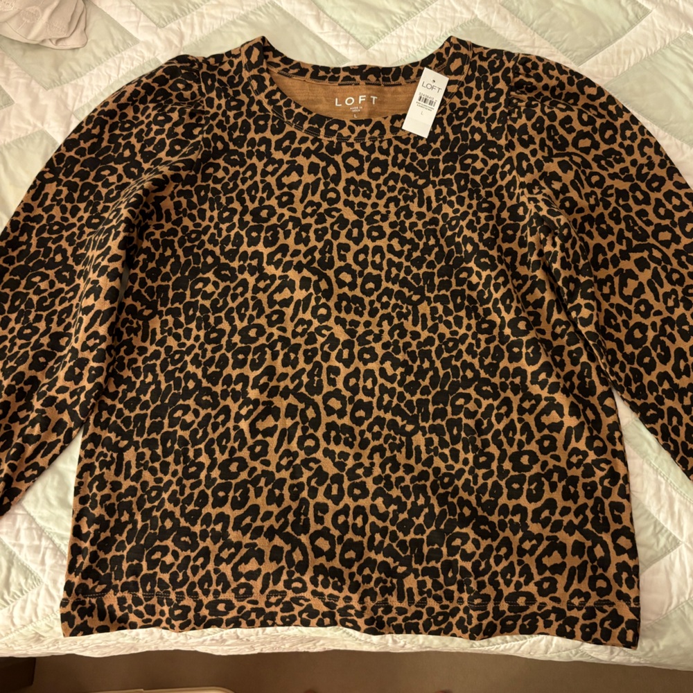 Loft, size Large, leopard print top